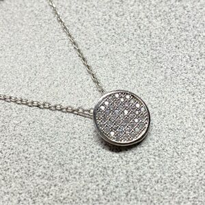 Round Pave CZ Pendant Sterling Silver Nana TM 16" to 20" Dainty Chain